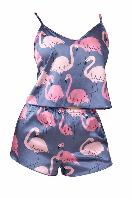 تاپ و شلوارک ساتن طرح فلامینگو برند لورنزا-فروشگاه اینترنتی لاوین گالری در شیراز