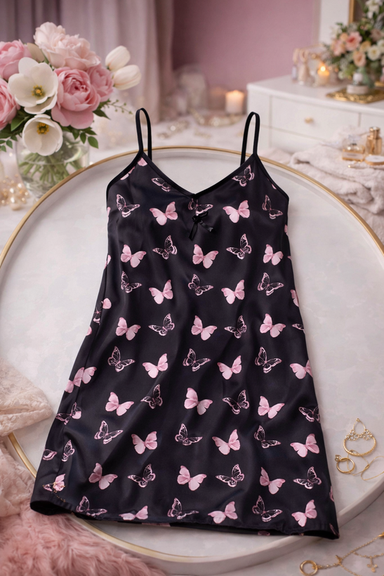 لباس خواب ساتن طرح پروانه برند MAX-فروشگاه اینترنتی لاوین گالری در شیراز